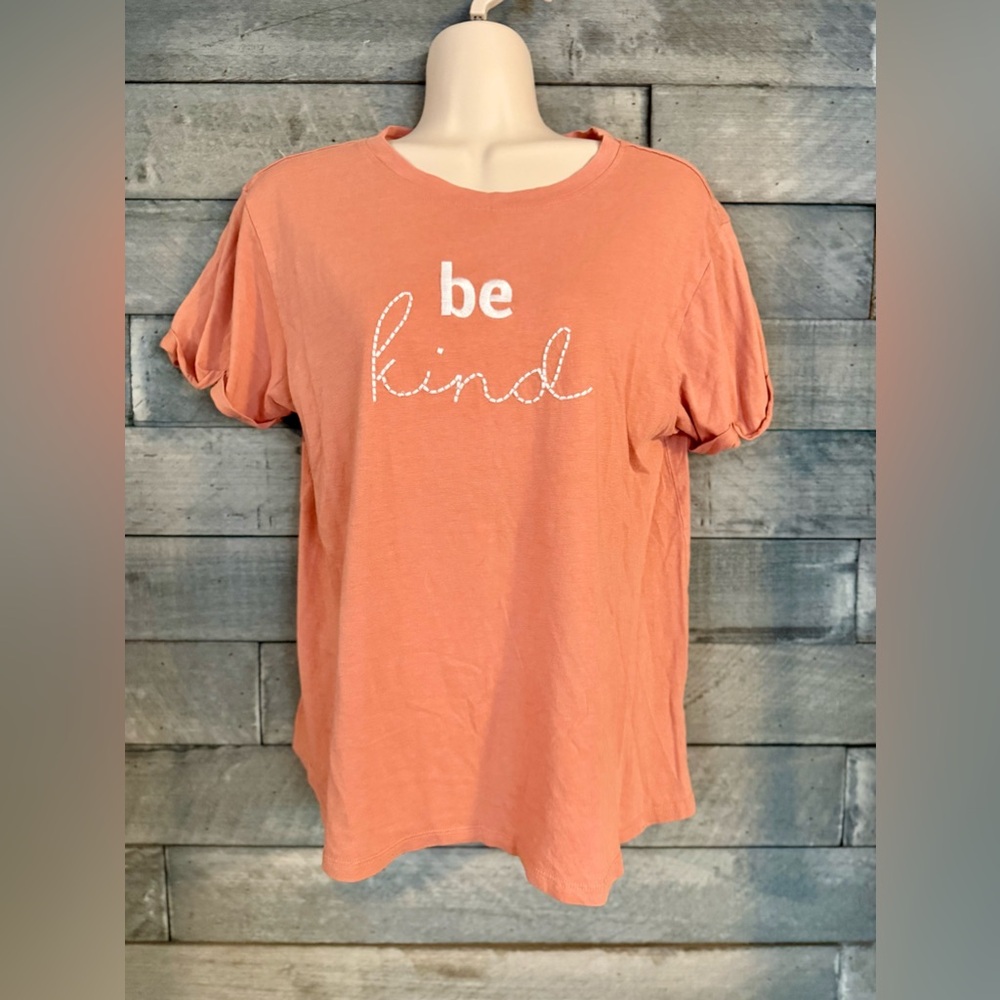Women's Sweet Soul "Be Kind" Embroidered T-Shirt - Coral, S